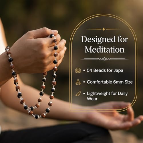Japam Silver Plated Rudraksha & Karungali Mala 54 Beads (6mm) | Original Rudraksha & Karungali Mala | Spiritual Protection, Positivity & Meditation Necklace | Certified Authentic | Gift for Men & Women - Image 3