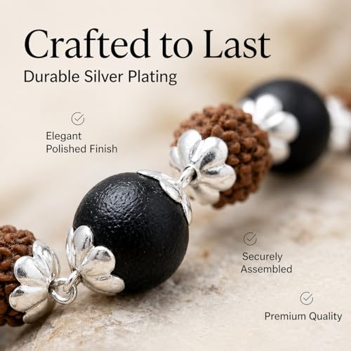 Japam Silver Plated Rudraksha & Karungali Mala 54 Beads (6mm) | Original Rudraksha & Karungali Mala | Spiritual Protection, Positivity & Meditation Necklace | Certified Authentic | Gift for Men & Women - Image 4