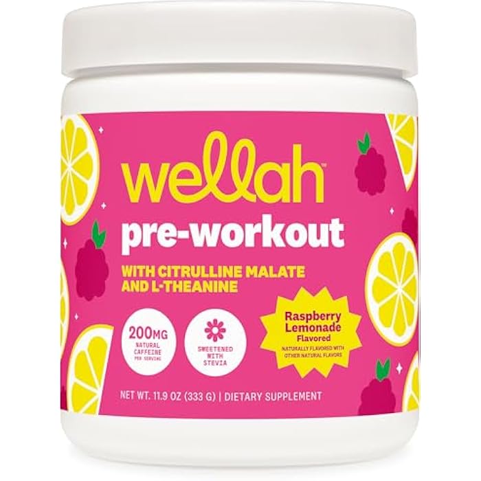 Wellah Get-Going Pre-Workout Drink Mix (Raspberry Lemonade Flavored, 30 Servings) - with Citrulline Malate and L-Theanine, 200mg of Natural Caffeine & 1000mg of Beta-Alanine - Image 1