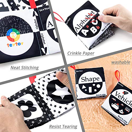 teytoy My First Soft Book, 6 PCS Nontoxic Fabric Cloth Activity Crinkle Black and White Books for Infants Boys and Girls Early Educational Toys Perfect for Baby Shower - Image 5