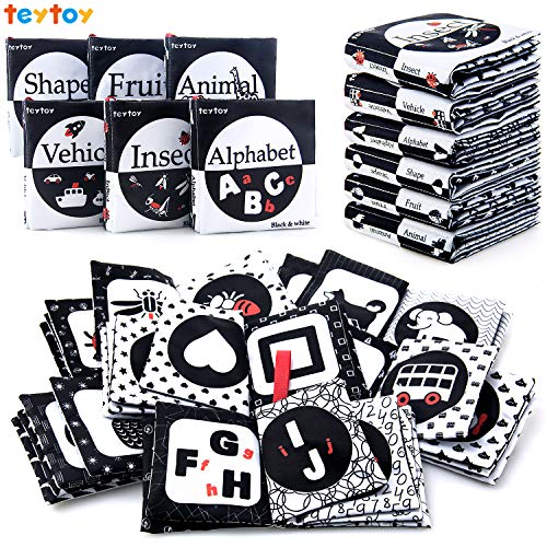 teytoy My First Soft Book, 6 PCS Nontoxic Fabric Cloth Activity Crinkle Black and White Books for Infants Boys and Girls Early Educational Toys Perfect for Baby Shower - Image 1