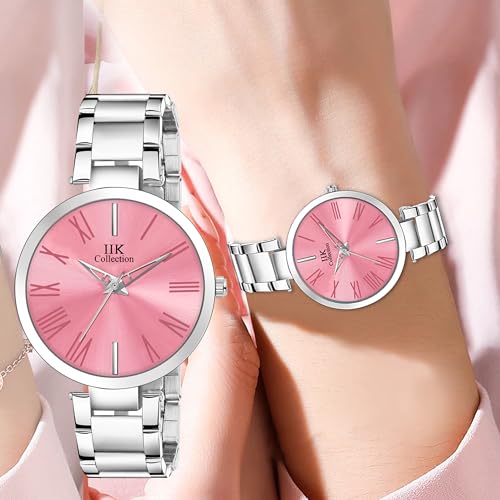 IIK COLLECTION Watches for Women Round Studded Dial | Quartz Movemnet |Long Battery Life|Stainless Steel Bracelet Chain Strap|Double Lock Clasp Safety Watches for Girls - Image 3