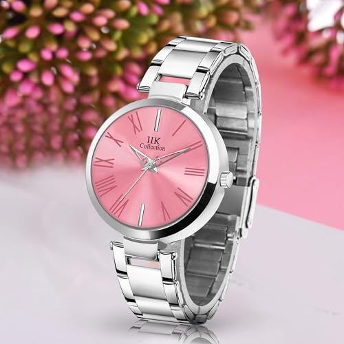 IIK COLLECTION Watches for Women Round Studded Dial | Quartz Movemnet |Long Battery Life|Stainless Steel Bracelet Chain Strap|Double Lock Clasp Safety Watches for Girls - Image 2