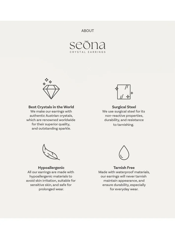 Seona  Seona Mila Crystal Earrings for Women, Hypoallergenic Stainless Ear Studs | Stud Earrings for Sensitive Ears, Medium Lightweight Non-Tarnish Jewelry with Dual Closure Design | 8mm | Silver Night for Women | Best Price UAE
