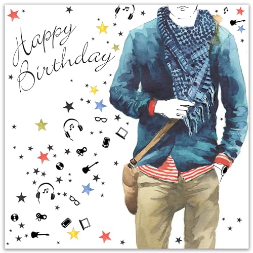 Twizler Happy Birthday Card for Him - Guitar Man with Watercolour Effect - Mens Music Birthday Card for Male Son Brother Boyfriend Friend - Image 2