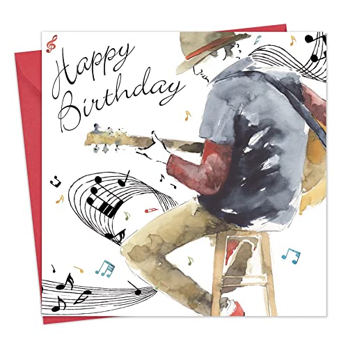 Twizler Happy Birthday Card for Him - Guitar Man with Watercolour Effect - Mens Music Birthday Card for Male Son Brother Boyfriend Friend - Image 1