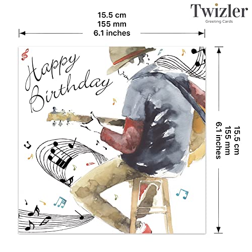 Twizler Happy Birthday Card for Him - Guitar Man with Watercolour Effect - Mens Music Birthday Card for Male Son Brother Boyfriend Friend - Image 3