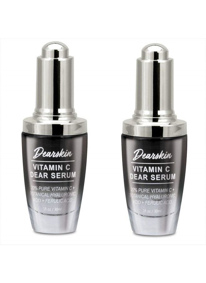 Dearskin - 2 PACK Vitamin C Serum 20% - PURE L-ASCORBIC ACID, Ferulic Acid, Hyaluronic Acid Botanic, Vitamin E Organic Cruelty Free for Face and Neck Best Antioxidant, Treatment for Wrinkles, Men and Women - Image 1