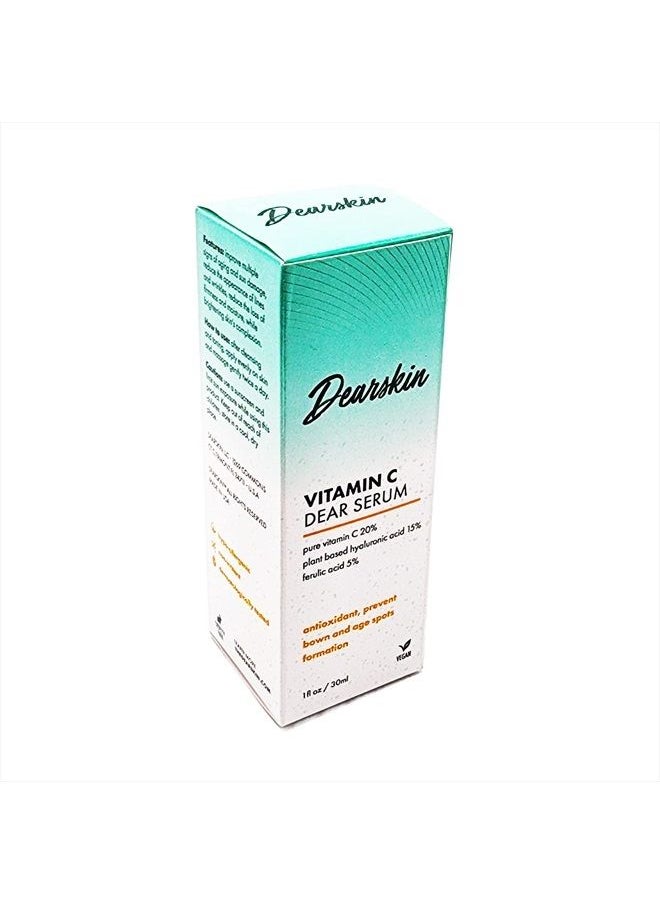 Dearskin - 2 PACK Vitamin C Serum 20% - PURE L-ASCORBIC ACID, Ferulic Acid, Hyaluronic Acid Botanic, Vitamin E Organic Cruelty Free for Face and Neck Best Antioxidant, Treatment for Wrinkles, Men and Women - Image 1