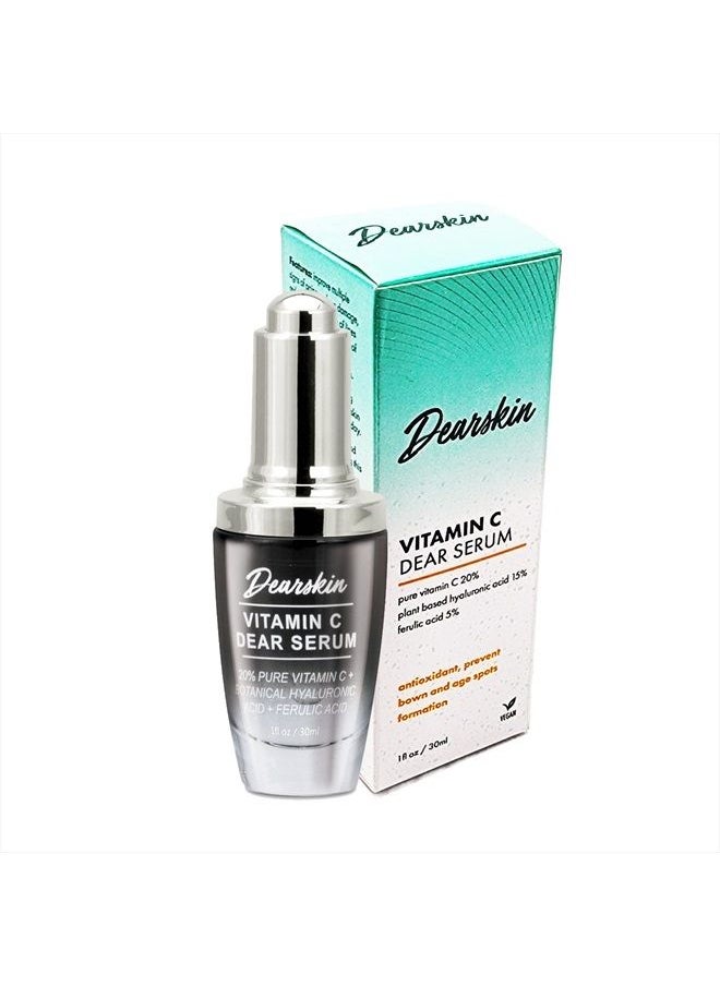 Dearskin - 2 PACK Vitamin C Serum 20% - PURE L-ASCORBIC ACID, Ferulic Acid, Hyaluronic Acid Botanic, Vitamin E Organic Cruelty Free for Face and Neck Best Antioxidant, Treatment for Wrinkles, Men and Women - Image 1