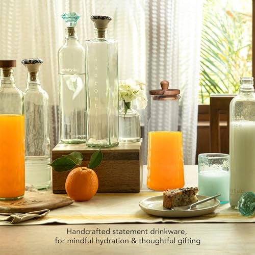 Ellementry Glass Carafe with Wooden Lid – 1L, Clear Glass Pitcher for Hot & Cold Water, Juice, Coffee, Iced Tea, Milk, Cocktail & Wine, Transparent Beverage Server for Dining Table, Kitchen & Parties - Image 4
