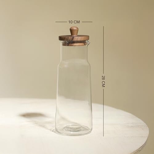 Ellementry Glass Carafe with Wooden Lid – 1L, Clear Glass Pitcher for Hot & Cold Water, Juice, Coffee, Iced Tea, Milk, Cocktail & Wine, Transparent Beverage Server for Dining Table, Kitchen & Parties - Image 5