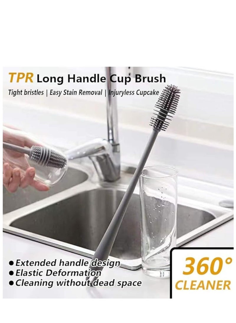 فرشاة غسيل زجاجات وكوبايات بمقبض طويل – لون رمادي عملي - Image 1