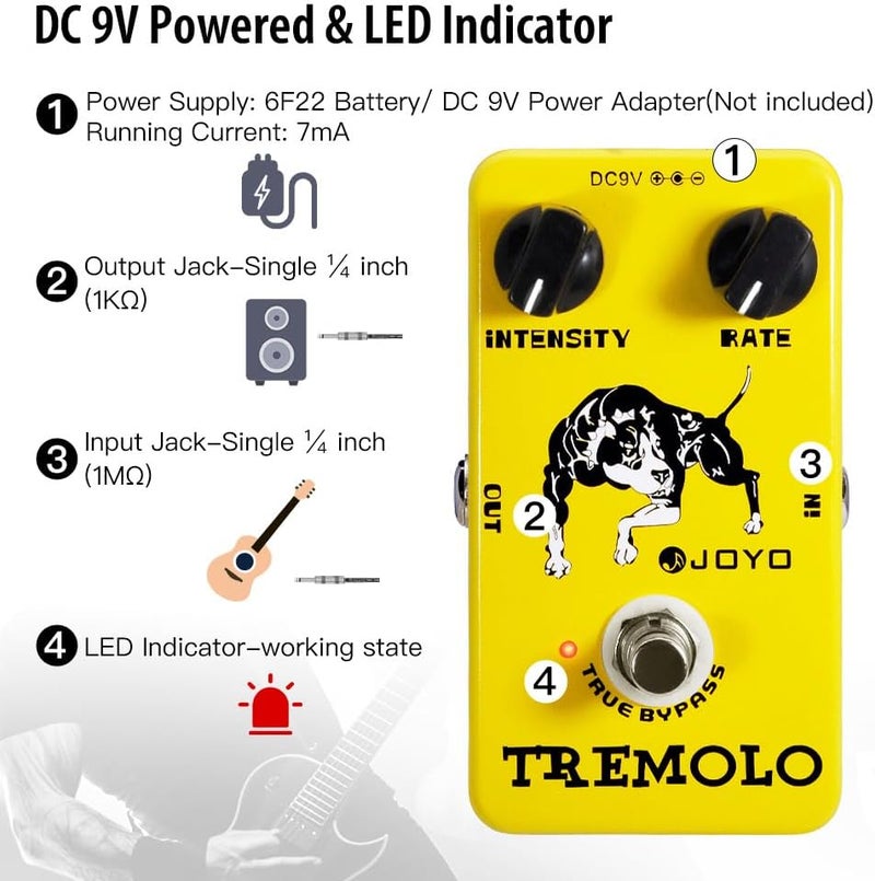 JOYO Tremolo Effect Pedal Beloved Old Amps Photoelectric Tube Circuitry Tremolo for Electric Guitar Effect - True Bypass (JF-09) - Image 4