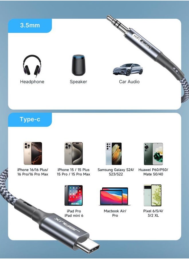 USB C to 3.5mm Audio Aux Jack Cable 3.3ft, USB Type C to 3.5mm Headphone Stereo Car Cord Compatible with iPhone 15 Pro Max 15 Plus, Samsung Galaxy S24 S23 S22 S21 Note 20, iPad Pro, Pixel 5 4 XL