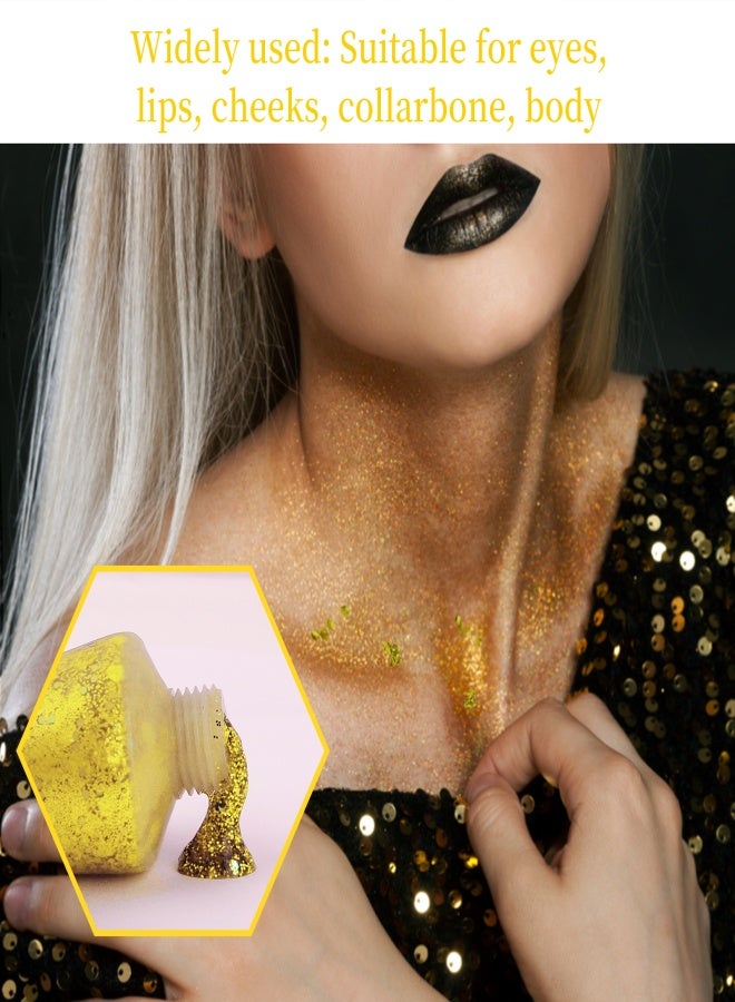Maykawe Chunky Glitter Gel Glitter Body Gel Festival Glitter Cosmetic Face Hair Nails Makeup Mermaid Sequins Liquid Eyeshadow Long Lasting Sparkling 50 ml (#02 Gold) - Image 2
