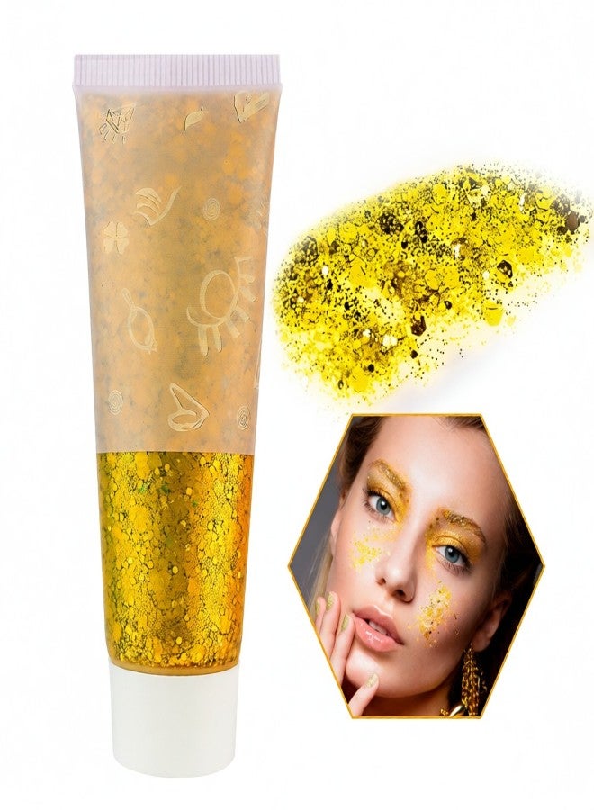 Maykawe Chunky Glitter Gel Glitter Body Gel Festival Glitter Cosmetic Face Hair Nails Makeup Mermaid Sequins Liquid Eyeshadow Long Lasting Sparkling 50 ml (#02 Gold) - Image 1
