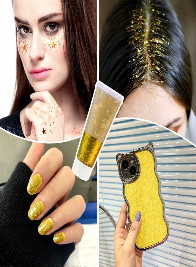 Maykawe Chunky Glitter Gel Glitter Body Gel Festival Glitter Cosmetic Face Hair Nails Makeup Mermaid Sequins Liquid Eyeshadow Long Lasting Sparkling 50 ml (#02 Gold) - Image 5