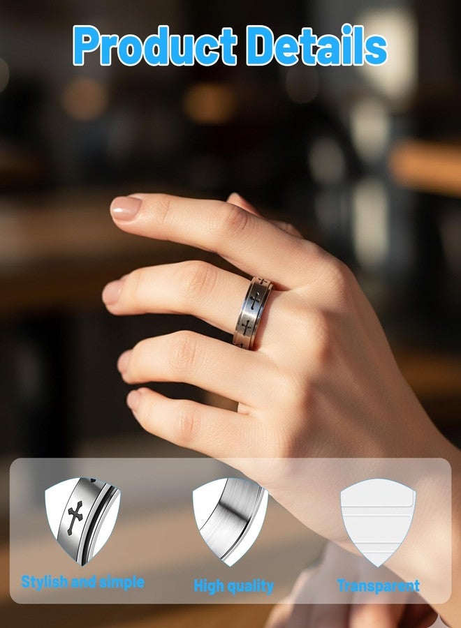 BharatBazaar Ring for Men, Fidget Ring for Anxiety, Spinning Cross Design Titanium Steel Ring, Discreet Stress Relief for Adults and Students Size 9 - Image 4