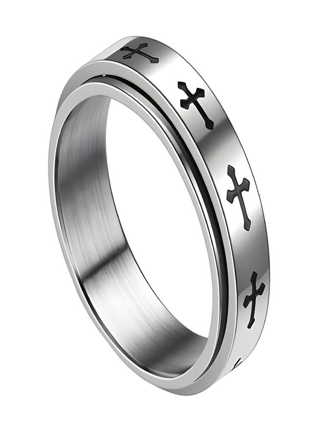 BharatBazaar Ring for Men, Fidget Ring for Anxiety, Spinning Cross Design Titanium Steel Ring, Discreet Stress Relief for Adults and Students Size 9 - Image 1