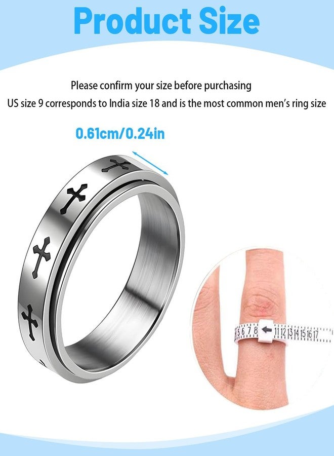 BharatBazaar Ring for Men, Fidget Ring for Anxiety, Spinning Cross Design Titanium Steel Ring, Discreet Stress Relief for Adults and Students Size 9 - Image 2