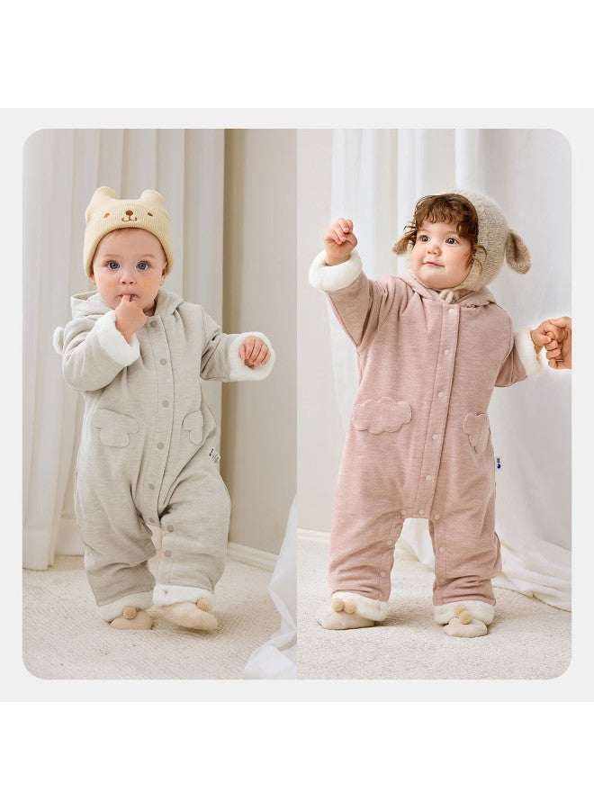 Minibala Baby Clothes Uni Fleece-lined Cotton Romper Hooded Jumpsuit Autumn Winter - Image 1