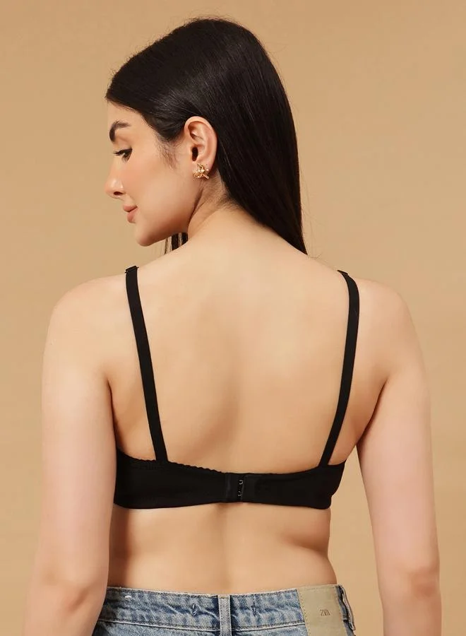 Clovia  Black Lace Details Non-Padded Non-Wired Full Coverage Balconette Bra for Women | Best Price UAE