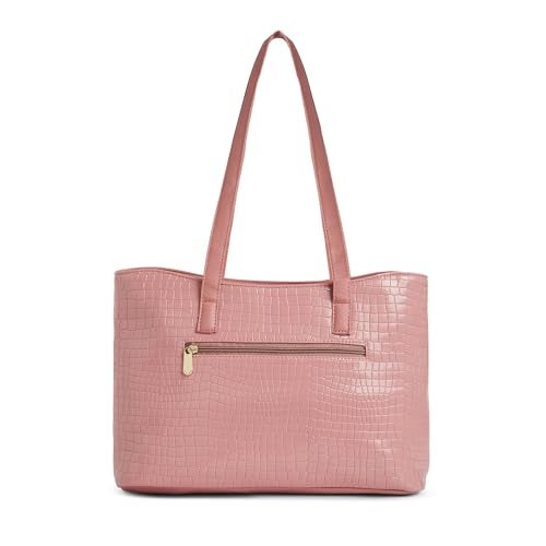 Caprese Suzie Tote Medium Bag for Women with Multi-Compartment, Comfortable Straps & Zip Closure | Ideal for 16 inch Laptop Bag | Stylish, Durable Design for Work, Travel, Shopping & Daily Use (Pink) - Image 4