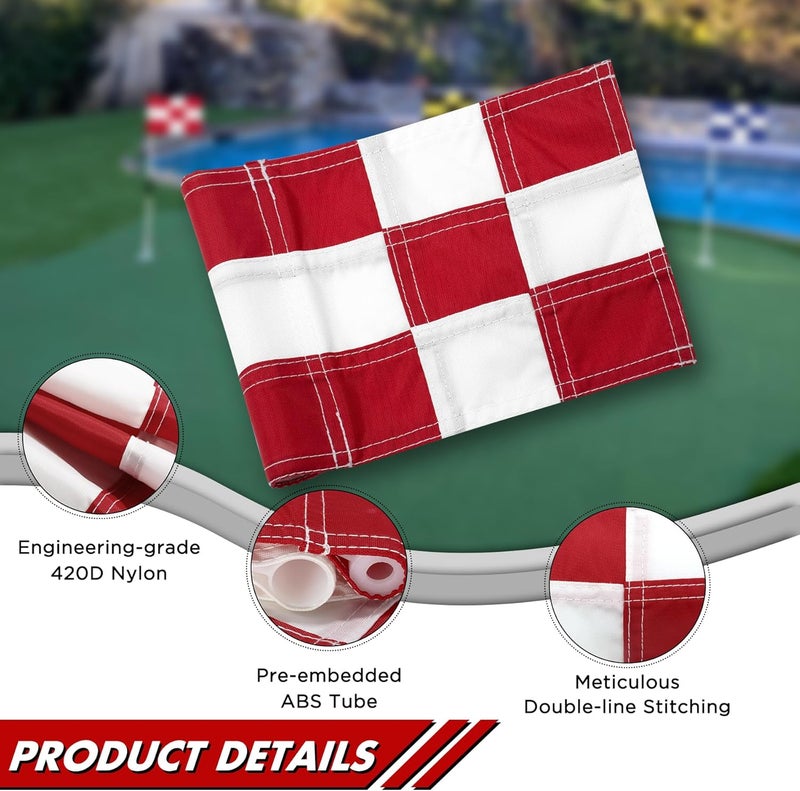 KINGTOP Checkered Golf Flag All 8x6 Inch – 420D Nylon, Tube Inserted – Mini Practice Putting Green Flags for Yard - Image 2