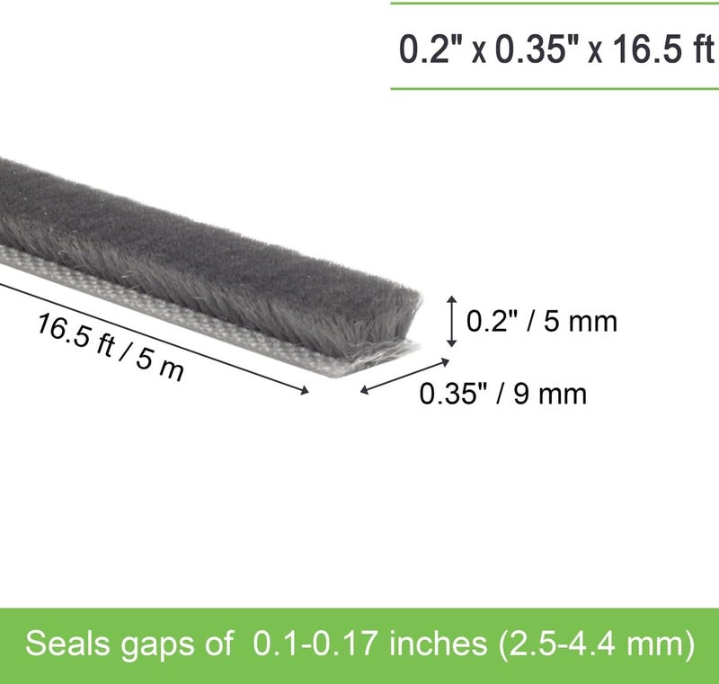 YOCCEK Self-Adhesive Weather Stripping Seal for Doors & Windows – Soundproof Insulation Gap Filler for Sliding, Exterior, Front, and Jamb Frames – 0.2" x 0.35" x 16.5 ft, Gray - Image 2