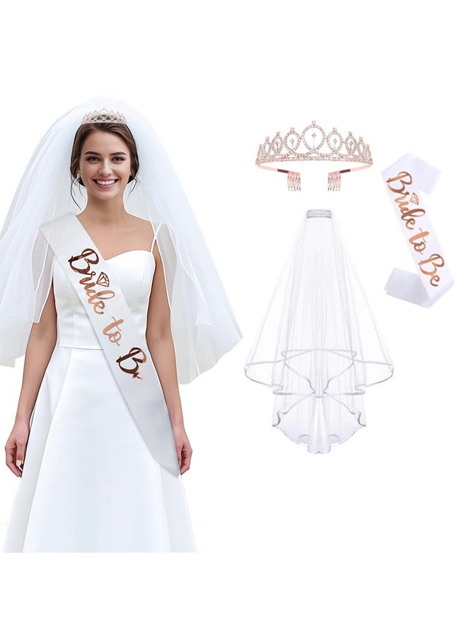 Generic 3 Pack Bride to Be Set Include Bride to Be Sash,Bridal Veil with Comb,Rhinestone Tiara for Bride Shower,Wedding,Bachelorette  - Image 3