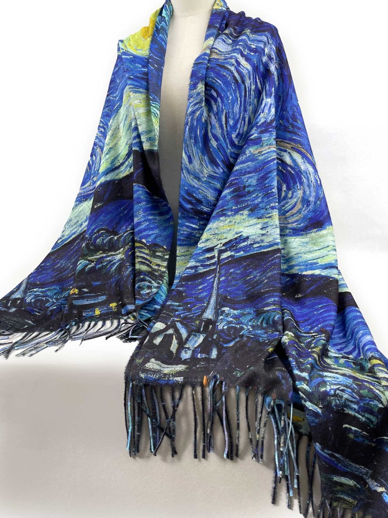 VENVSBEE Reversible Scarf Soft Large Shawl Wrap Blanket Double Sided Art Print Warm Pashmina Stoles Klimt Van Gogh Gifts-02 - Image 3