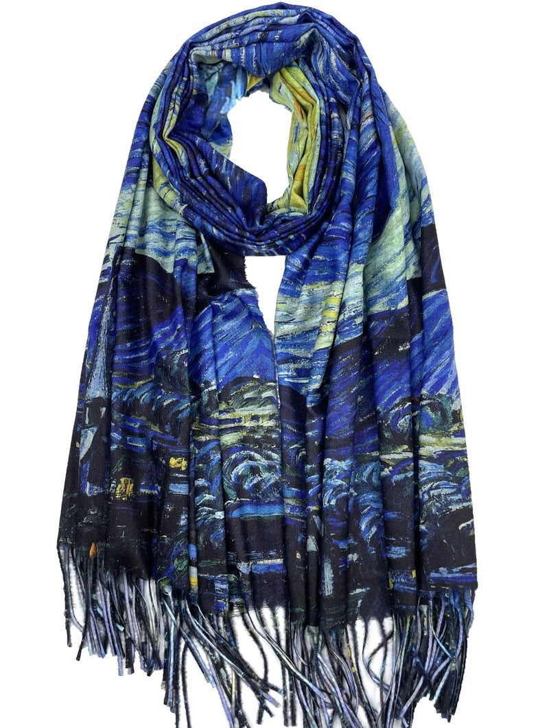 VENVSBEE Reversible Scarf Soft Large Shawl Wrap Blanket Double Sided Art Print Warm Pashmina Stoles Klimt Van Gogh Gifts-02 - Image 1