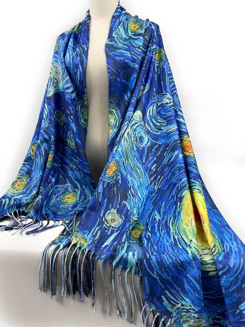 VENVSBEE Reversible Scarf Soft Large Shawl Wrap Blanket Double Sided Art Print Warm Pashmina Stoles Klimt Van Gogh Gifts-02 - Image 2