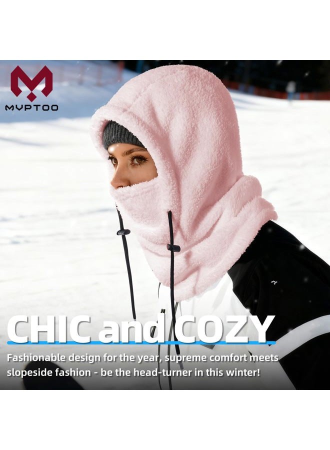 MVPTOO Balaclava Fleece Ski Mask for Men Women Winter Face Masks Windproof Hooded Scarf Cold Weather Hat Neck Warmer(Black), Pink, One size - Image 2