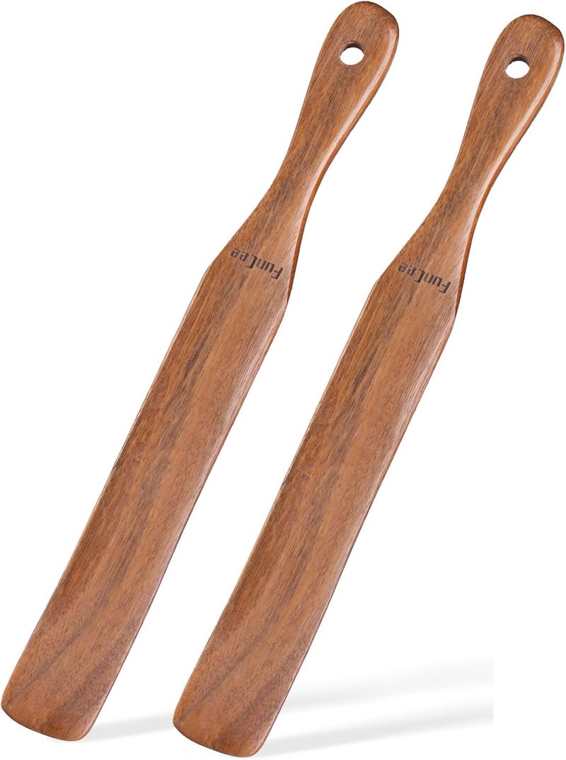 FunCee 2 Pack Wooden Spurtle for Sourdough Starter, Mixing, Reaching Bottom of Jar, Dough Whisk, Long Handle Jar Spatula, Spurtles Kitchen Tools Teak Wood Kitchen Utensils kit for Baking, Cooking - Image 1