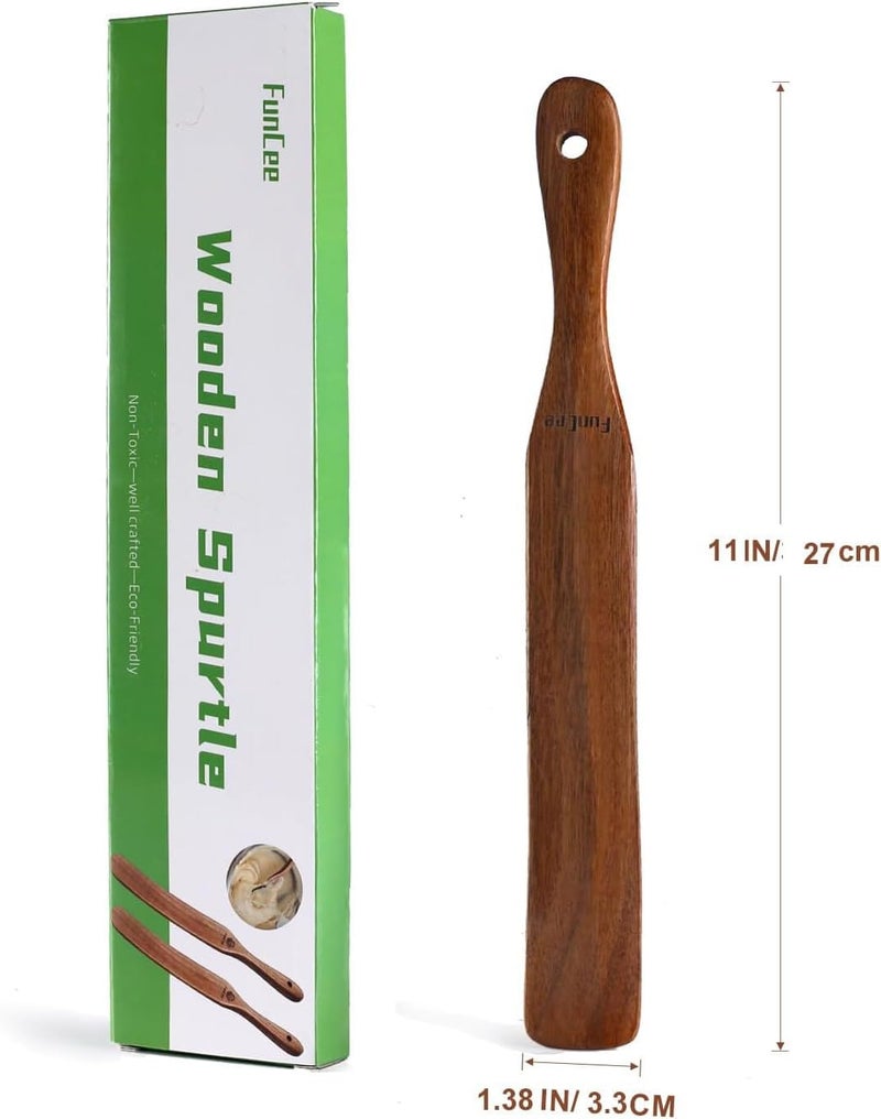 FunCee 2 Pack Wooden Spurtle for Sourdough Starter, Mixing, Reaching Bottom of Jar, Dough Whisk, Long Handle Jar Spatula, Spurtles Kitchen Tools Teak Wood Kitchen Utensils kit for Baking, Cooking - Image 3