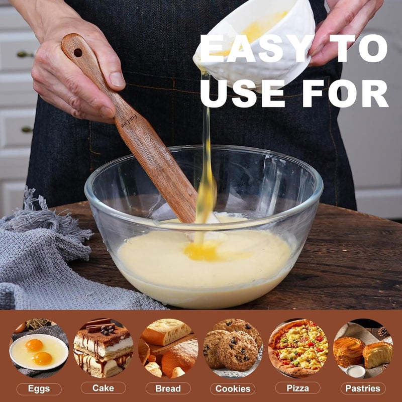 FunCee 2 Pack Wooden Spurtle for Sourdough Starter, Mixing, Reaching Bottom of Jar, Dough Whisk, Long Handle Jar Spatula, Spurtles Kitchen Tools Teak Wood Kitchen Utensils kit for Baking, Cooking - Image 2