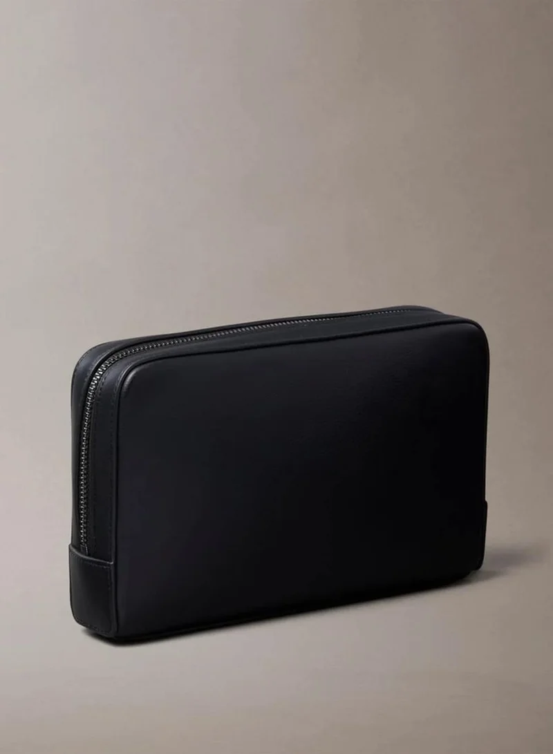 Calvin Klein Black Embossed Monogram Leather Pouch for Men | Best Price UAE