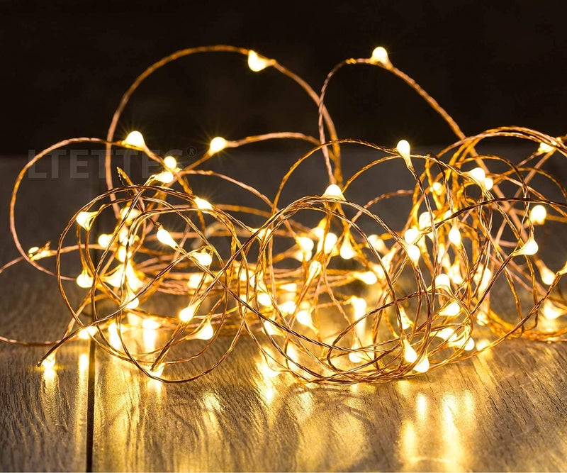 LTETTES LTETTES 10 Meters 100 LED Copper String Lights IP65 Waterproof 5V USB Powered Warm White Pack of 8 DC 5V USB  - Image 3
