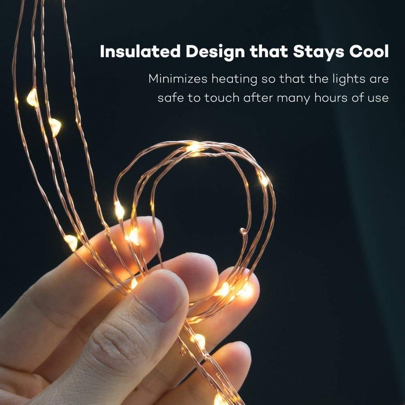 LTETTES LTETTES 10 Meters 100 LED Copper String Lights IP65 Waterproof 5V USB Powered Warm White Pack of 8 DC 5V USB  - Image 5