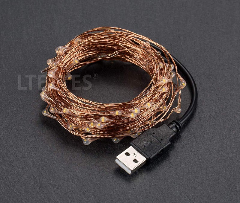 LTETTES LTETTES 10 Meters 100 LED Copper String Lights IP65 Waterproof 5V USB Powered Warm White Pack of 8 DC 5V USB  - Image 4
