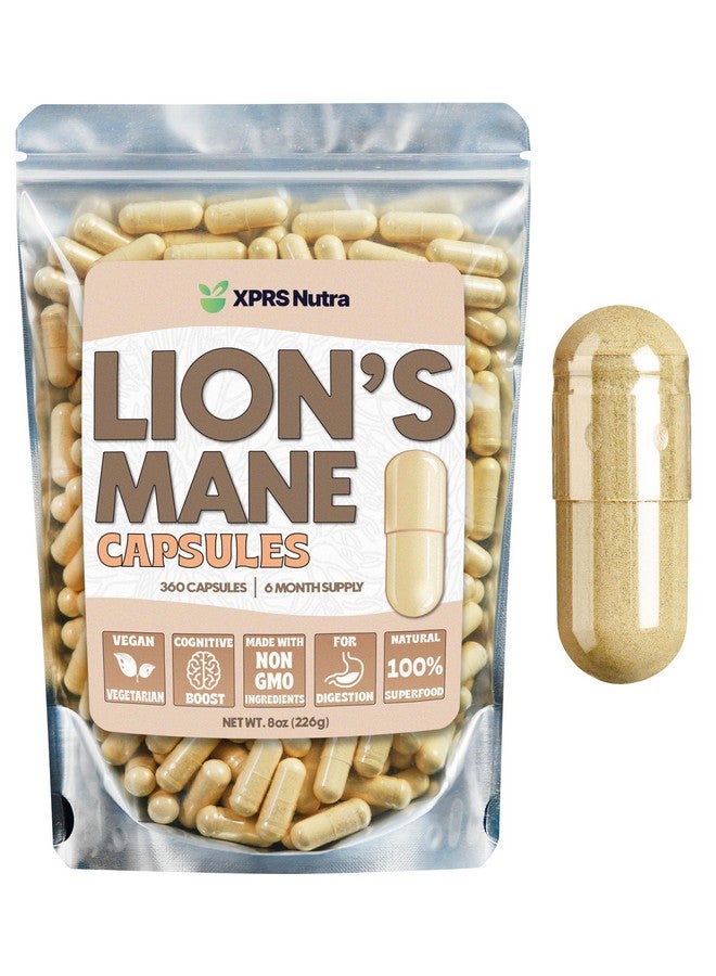 XPRS Nutra Organic Lions Mane Supplement Capsules - 360 Count (180 Day Supply) of Premium Lion's Mane Mushroom Capsules for Mental Clarity, Cognition and Immunity Lions Mane Powder Capsules - Image 1