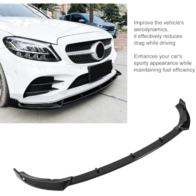 Luocute Front Bumper Lip, Front Bumper Lip Spoiler Air Chin Body Kit Splitter, Erodynamic Guard Protector Chin Spoiler Body Kit Replacement for C Class W205 C205 S 205 (Glossy Black) - Image 3