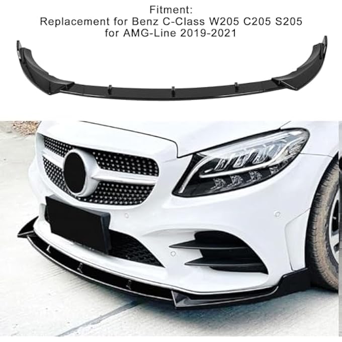 Luocute Front Bumper Lip, Front Bumper Lip Spoiler Air Chin Body Kit Splitter, Erodynamic Guard Protector Chin Spoiler Body Kit Replacement for C Class W205 C205 S 205 (Glossy Black) - Image 2