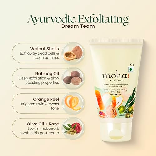 Moha Walnut Face Scrub with Walnut Powder & Aloe Vera | Gentle Exfoliating Scrub for Glowing Skin & Smooth Texture | Dual-Action Polish for Deep Cleansing & Pore Purifying | Face Scrub for Men & Women for Radiant, Refreshed Skin - 100g - Image 3