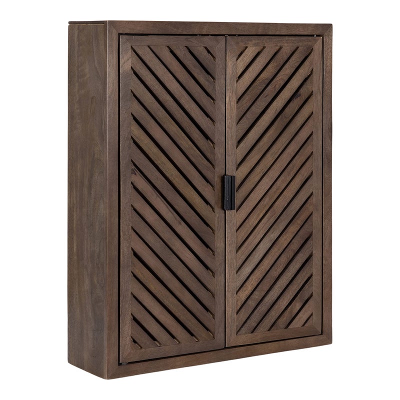 Kate and Laurel Kate and Laurel Mezzeta Decorative Modern TwoDoor Floating Bathroom Cabinet 28 x 22 x 7 Natural Wood Decorative Over Toilet Storage Cabinet Made from Solid Mango Wood with Slatted Chevron Design 