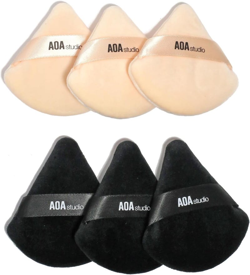 AOA STUDIO Velvet Puffs Makeup Puff Set of 6 Loose Powder Body Powder, Velour Makeup Blender Sponge Foundation Blending Sponges Set Beauty Makeup Tools(Black/Peach) (Black/Peach) - Image 1