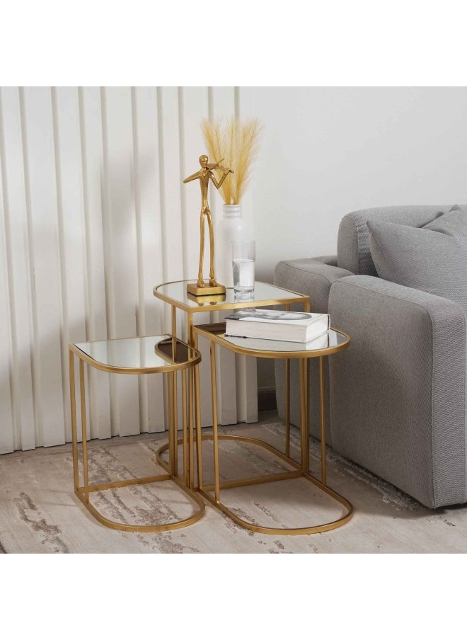 Pan Home طقم طاولات رافي مكون من 3 مرايا - ذهبي  - Image 2