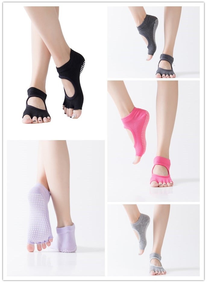 اسم المحتوى ناريلا 5 أزواج من جوارب اليوجا لسجادة اليوغا للتمارين الرياضية غير القابلة للانزلاق ، لجوارب بيلاتيس بدون أصابع ومضادة للانزلاق ومثبتة - اللياقة البدنية والرقص والباري والباليه والهوائي مقاس واحد يناسب الجمي - Image 1